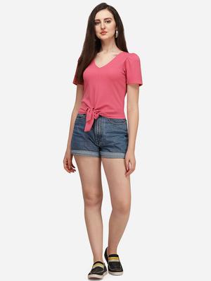 tie front solid crop top - 17793666 - Standard Image - 4