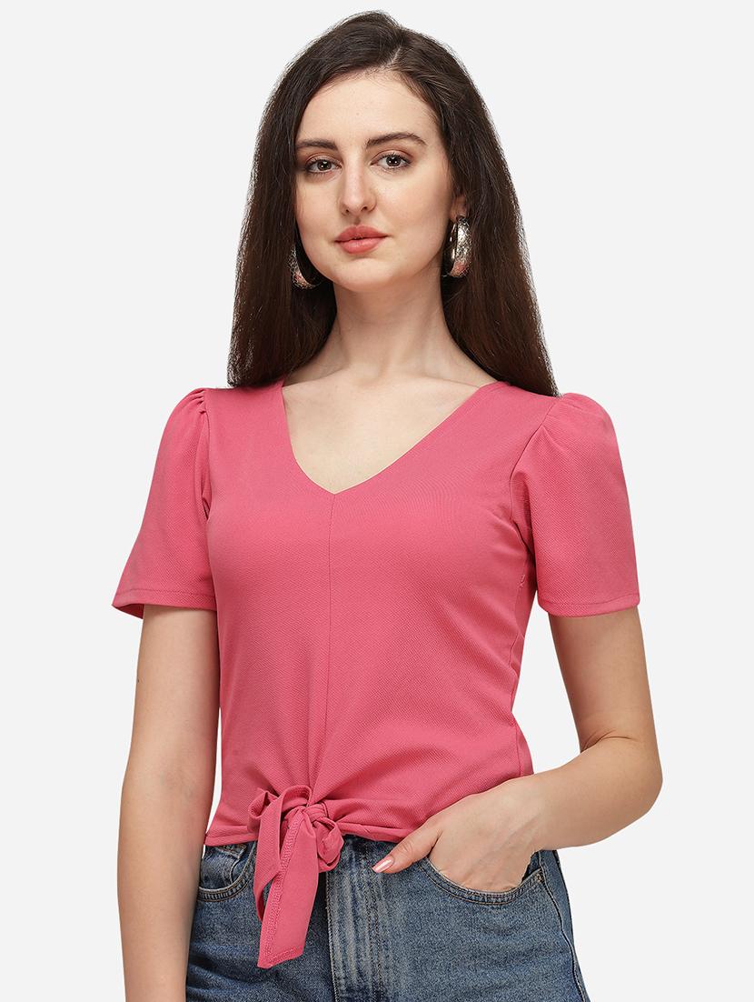 tie front solid crop top - 17793666 - Zoom Image - 1