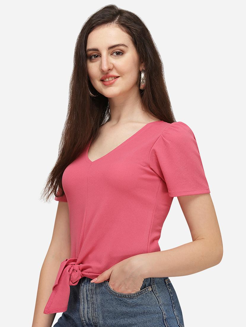 tie front solid crop top - 17793666 - Zoom Image - 2