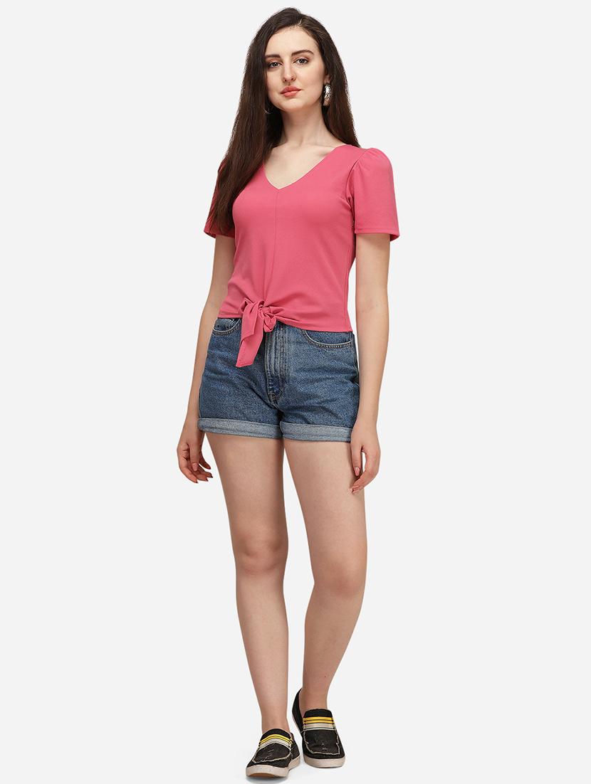tie front solid crop top - 17793666 - Zoom Image - 4