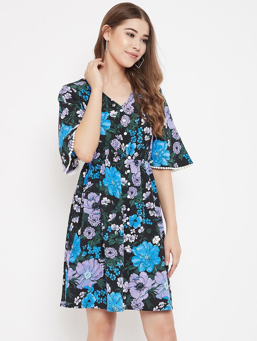 bell sleeved floral a-line dress - 17793808 - Zoom Image - 1