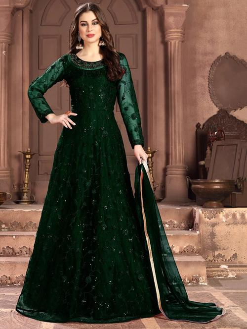 embroidered net flared gown - 17793998 - Standard Image - 1