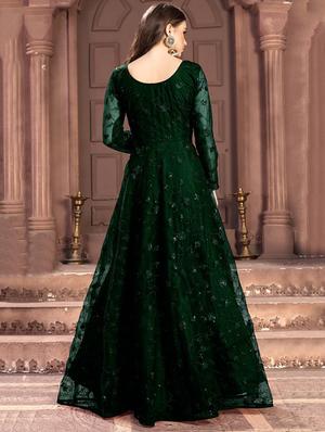 embroidered net flared gown - 17793998 - Standard Image - 2