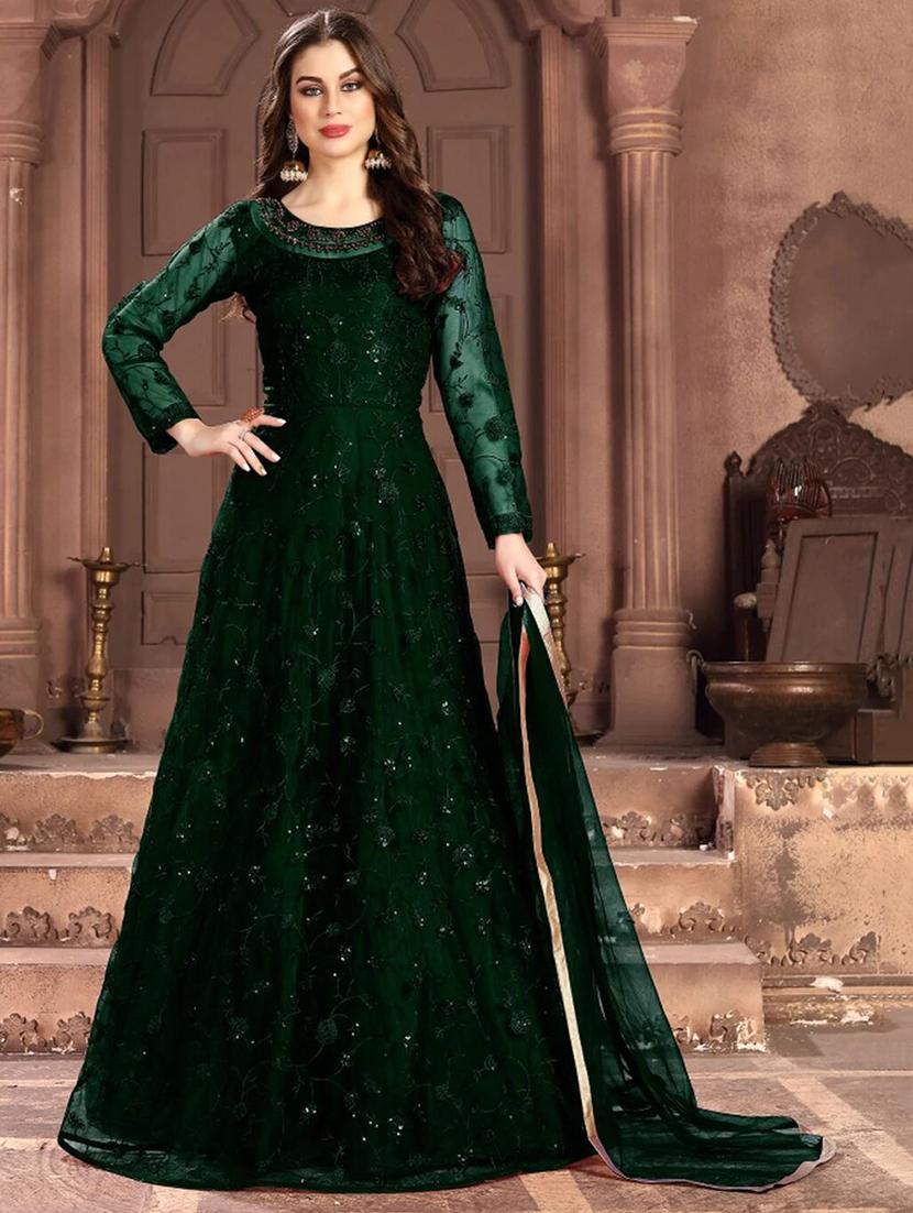 embroidered net flared gown - 17793998 - Zoom Image - 1