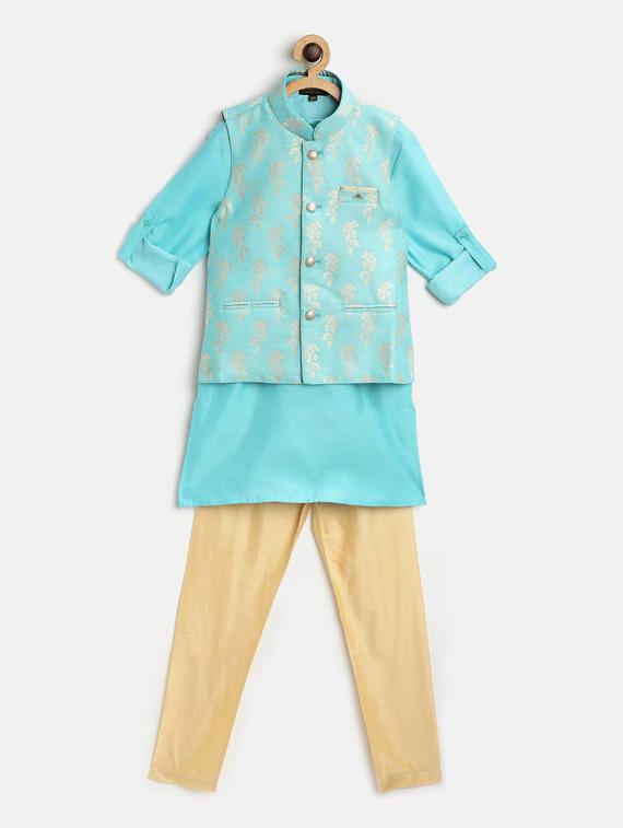 blue solid kurta pajama set - 17794019 - Zoom Image - 1