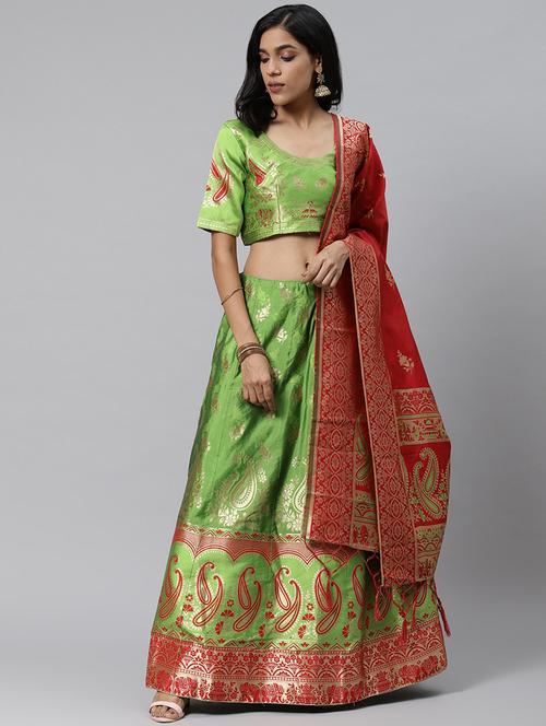 green art silk aline lehenga - 17795470 - Standard Image - 1