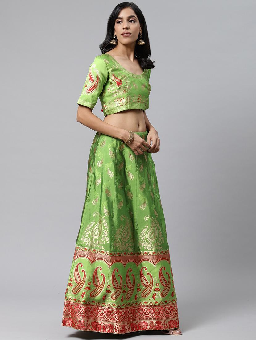 green art silk aline lehenga - 17795470 - Zoom Image - 2