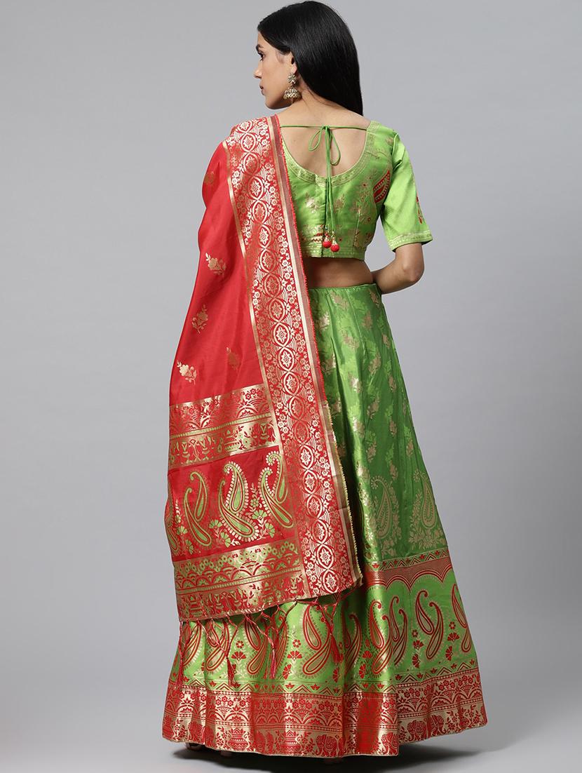 green art silk aline lehenga - 17795470 - Zoom Image - 3