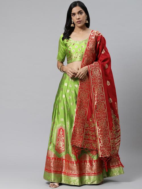 green art silk aline lehenga - 17795471 - Very Small Image - 1