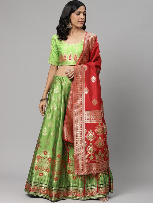 green art silk aline lehenga - 17795484 - Standard Image - 1