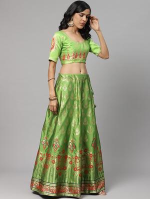 green art silk aline lehenga - 17795484 - Standard Image - 2