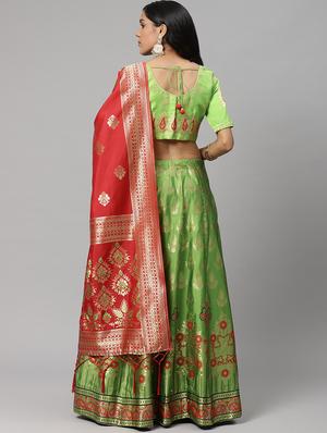green art silk aline lehenga - 17795484 - Standard Image - 3
