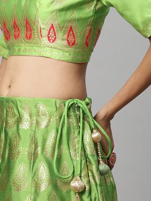 green art silk aline lehenga - 17795484 - Standard Image - 4