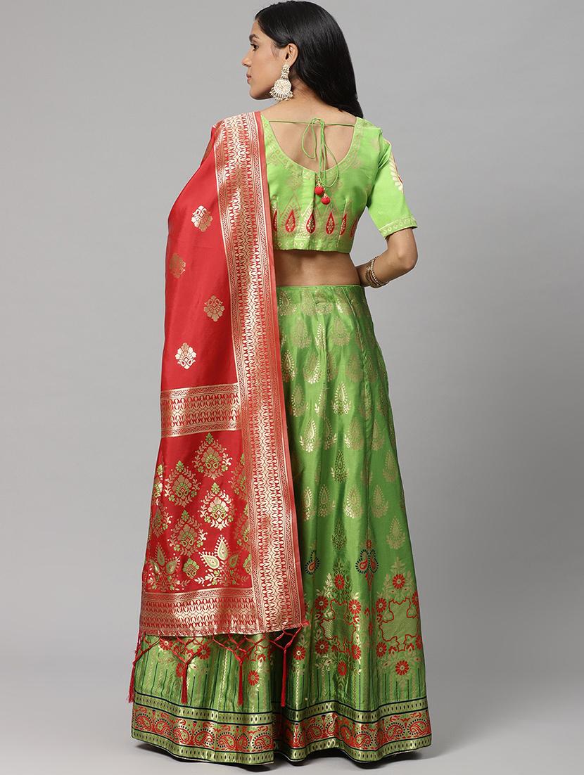 green art silk aline lehenga - 17795484 - Zoom Image - 3
