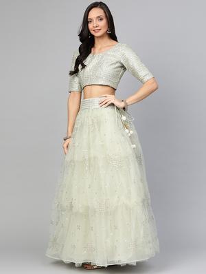 green net aline lehenga - 17795512 - Standard Image - 2
