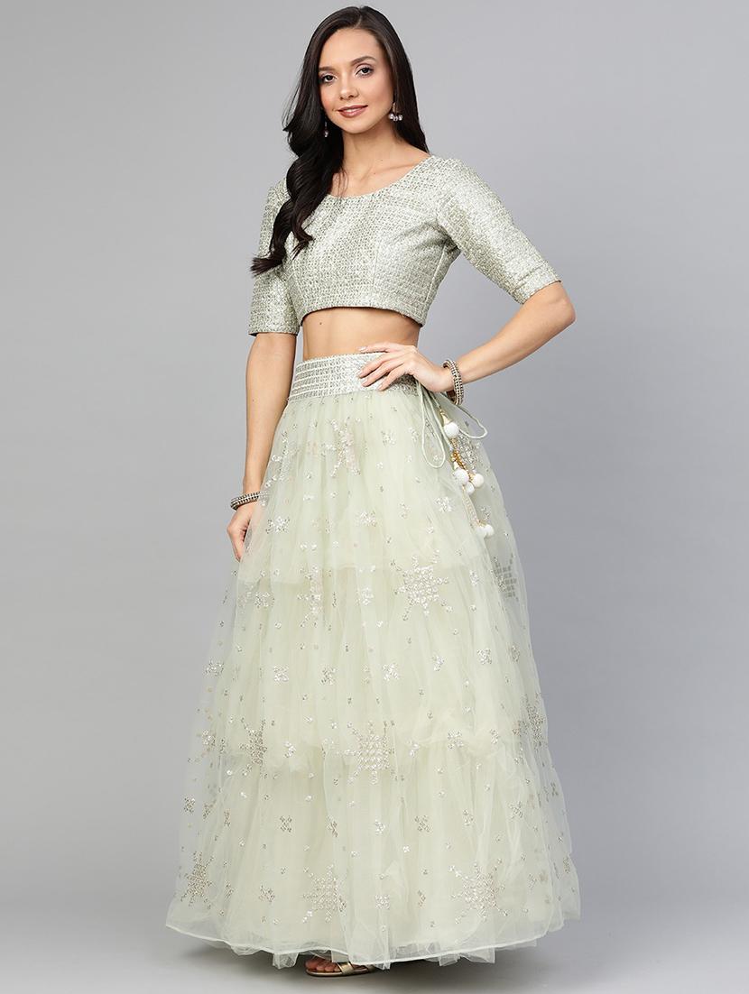 green net aline lehenga - 17795512 - Zoom Image - 2