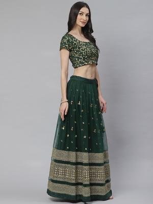 green net aline lehenga - 17795513 - Standard Image - 2
