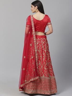 red satin aline lehenga - 17795547 - Standard Image - 3