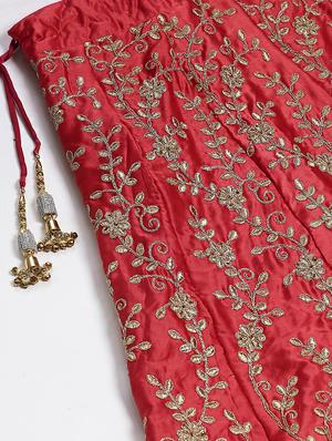 red satin aline lehenga - 17795547 - Standard Image - 4