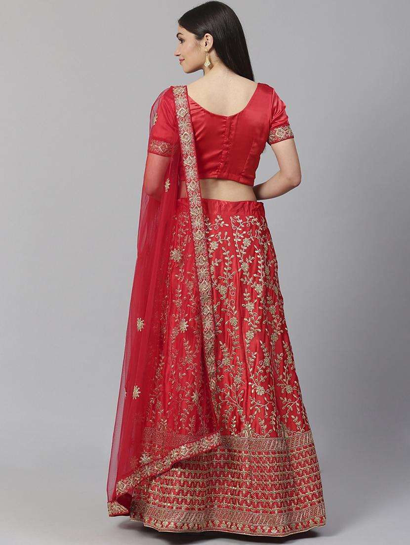 red satin aline lehenga - 17795547 - Zoom Image - 3