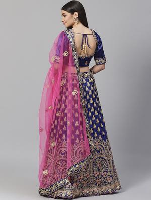 blue satin aline lehenga - 17795559 - Standard Image - 3