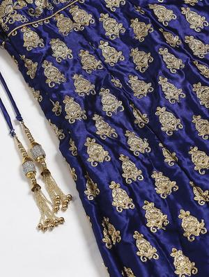 blue satin aline lehenga - 17795559 - Standard Image - 4
