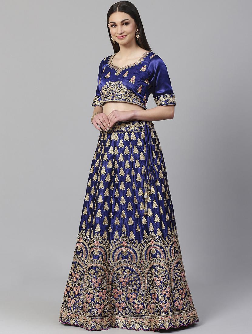 blue satin aline lehenga - 17795559 - Zoom Image - 2