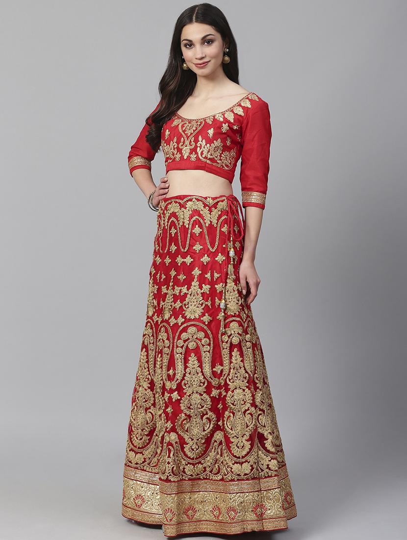 red net aline lehenga - 17795570 - Zoom Image - 2