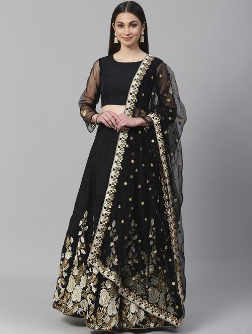 black poly georgette aline lehenga - 17795630 - Standard Image - 1