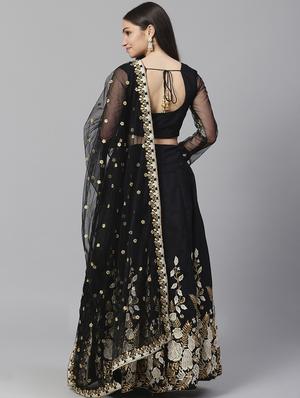 black poly georgette aline lehenga - 17795630 - Standard Image - 3