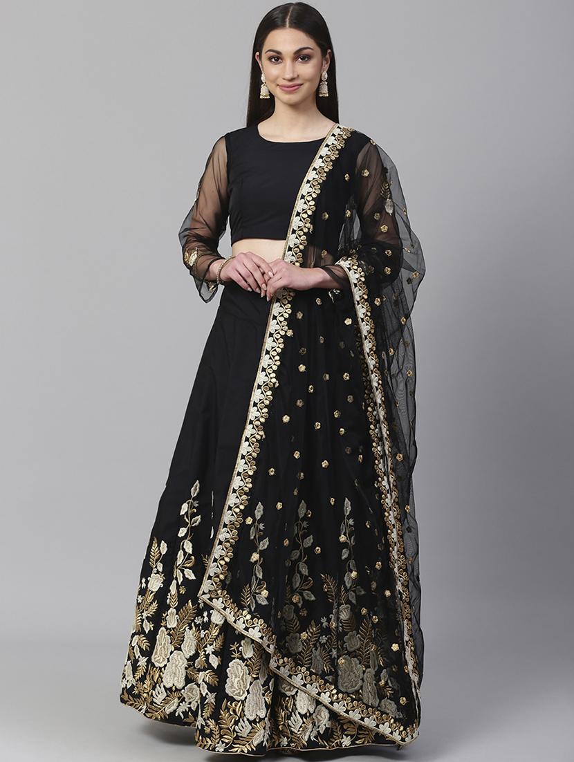 black poly georgette aline lehenga - 17795630 - Zoom Image - 1