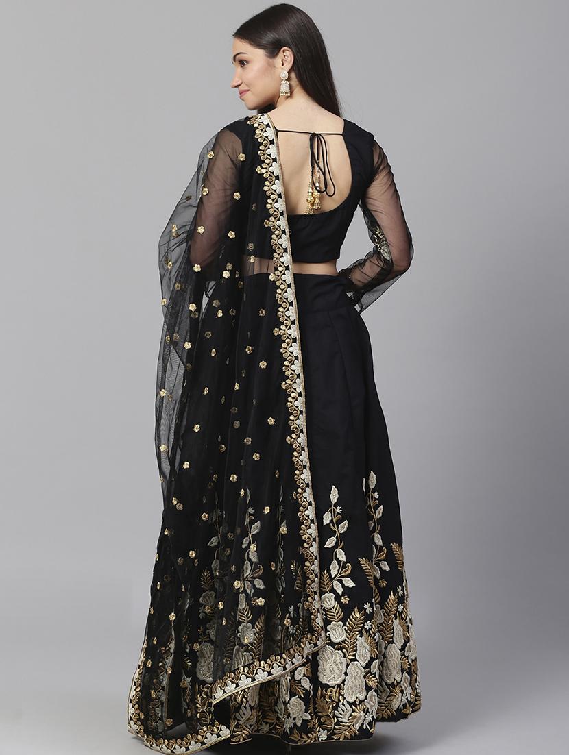 black poly georgette aline lehenga - 17795630 - Zoom Image - 3