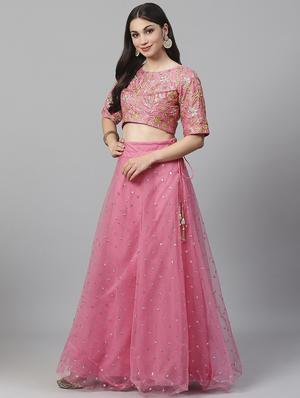 pink net aline lehenga - 17795656 - Standard Image - 2