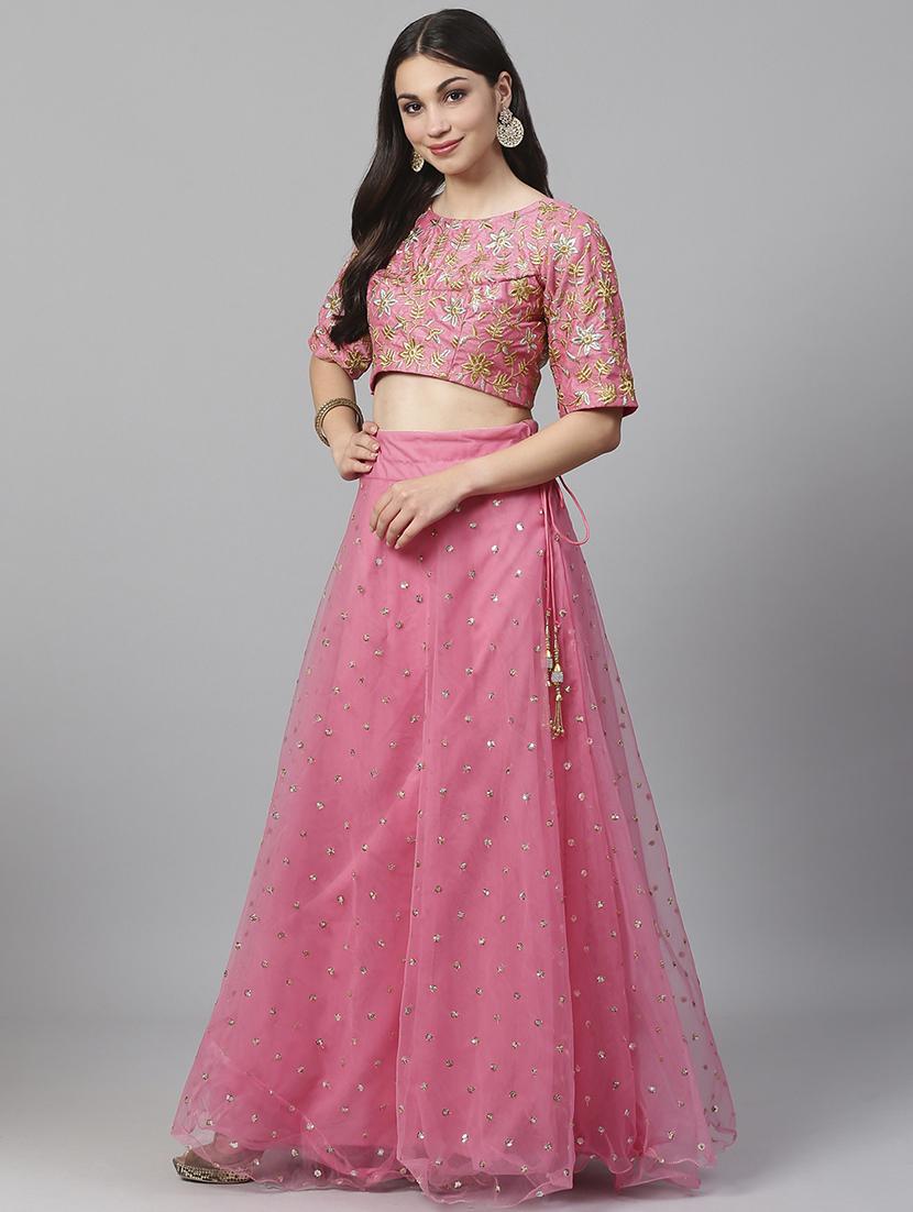 pink net aline lehenga - 17795656 - Zoom Image - 2