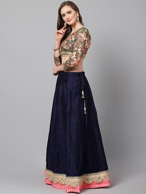 blue art silk aline lehenga - 17795659 - Standard Image - 2