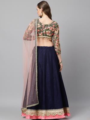blue art silk aline lehenga - 17795659 - Standard Image - 3