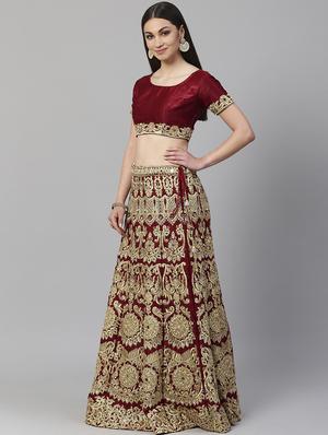 maroon poly silk aline lehenga - 17795661 - Standard Image - 2