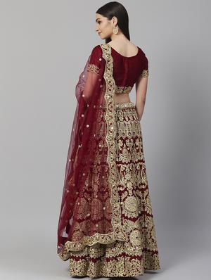 maroon poly silk aline lehenga - 17795661 - Standard Image - 3
