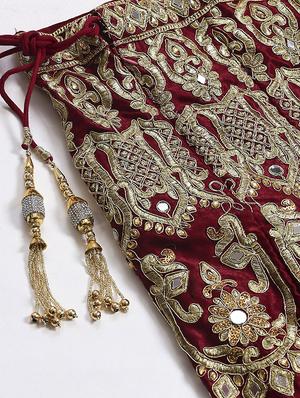 maroon poly silk aline lehenga - 17795661 - Standard Image - 4