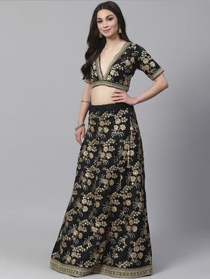 black art silk aline lehenga - 17795696 - Standard Image - 2