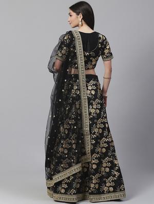 black art silk aline lehenga - 17795696 - Standard Image - 3