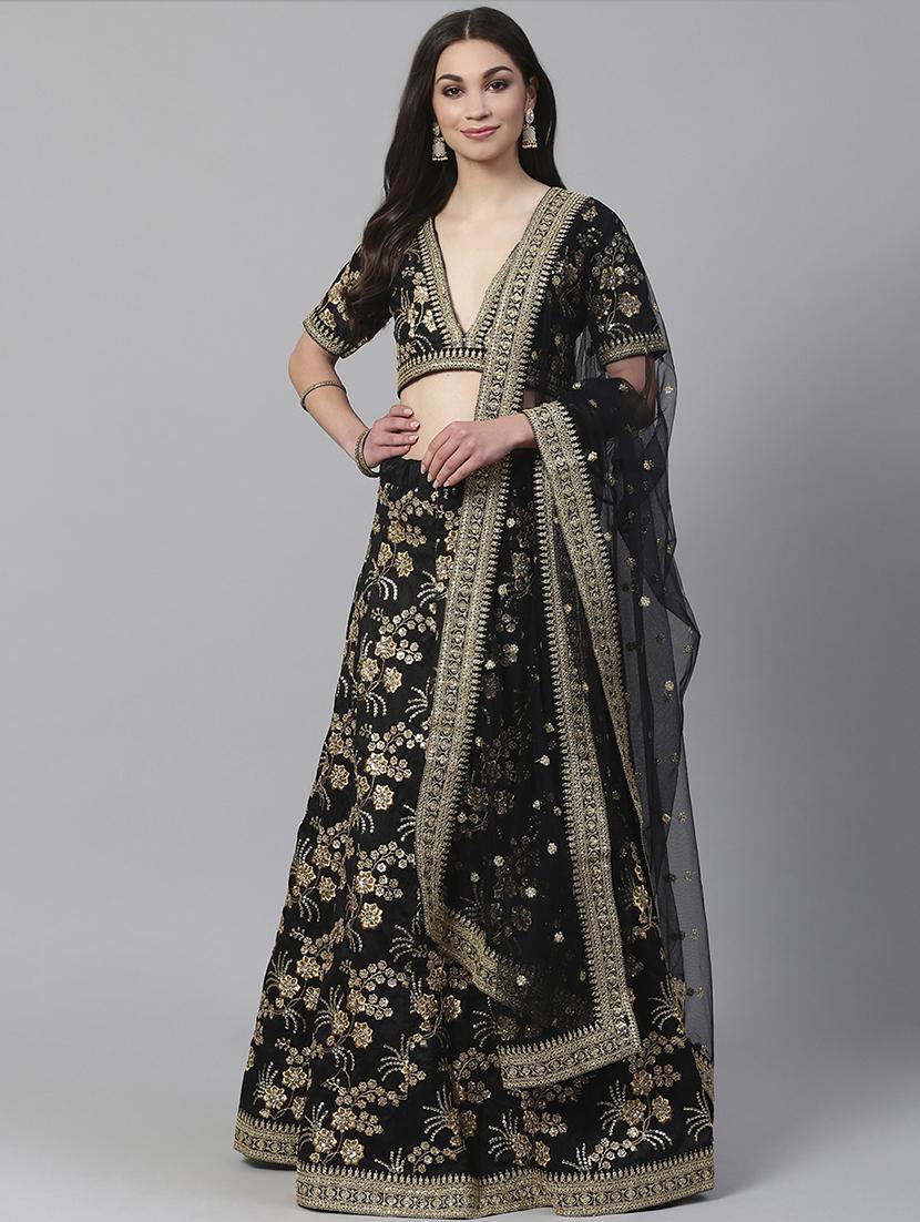 black art silk aline lehenga - 17795696 - Zoom Image - 1