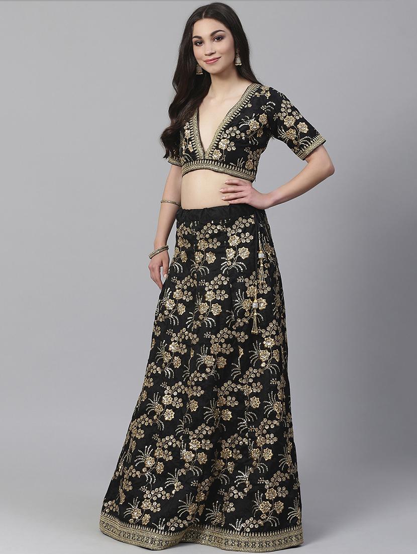 black art silk aline lehenga - 17795696 - Zoom Image - 2