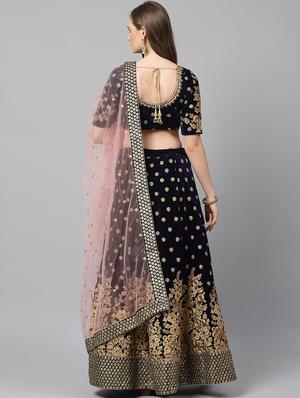 blue velvet aline lehenga - 17795701 - Standard Image - 3