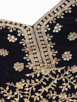 blue velvet aline lehenga - 17795701 - Standard Image - 5