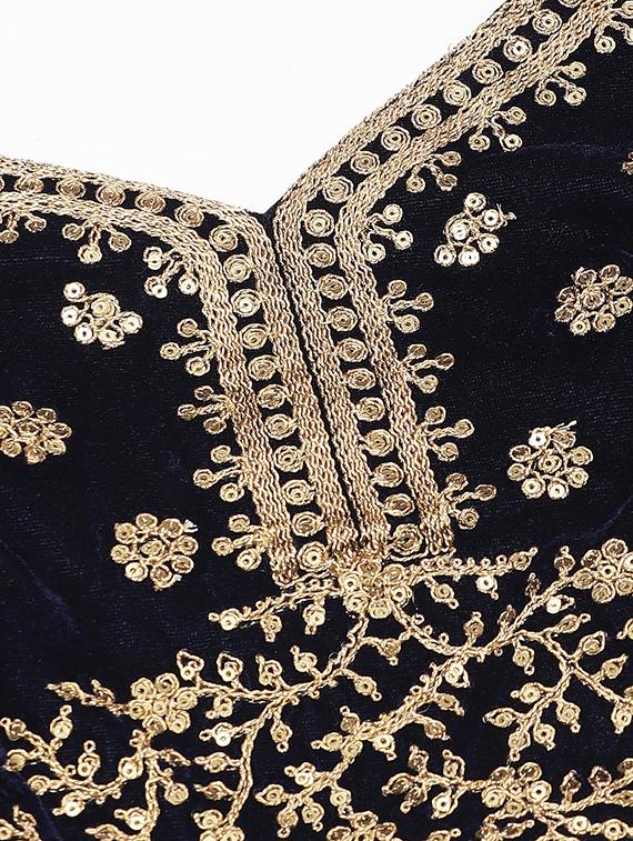 blue velvet aline lehenga - 17795701 - Zoom Image - 5
