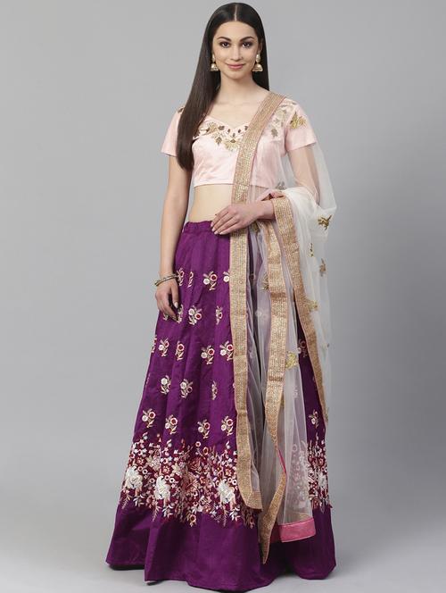 purple art silk aline lehenga - 17795711 - Standard Image - 1