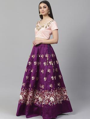 purple art silk aline lehenga - 17795711 - Standard Image - 2