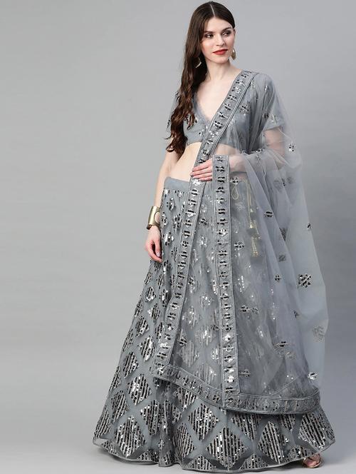 grey net aline lehenga - 17795718 - Very Small Image - 1