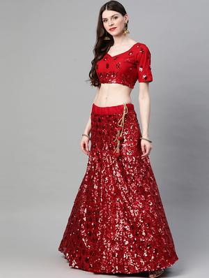 red net aline lehenga - 17795720 - Standard Image - 2